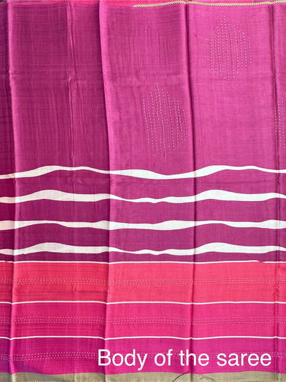Magenta-Rani Pure Tussar Silk Saree