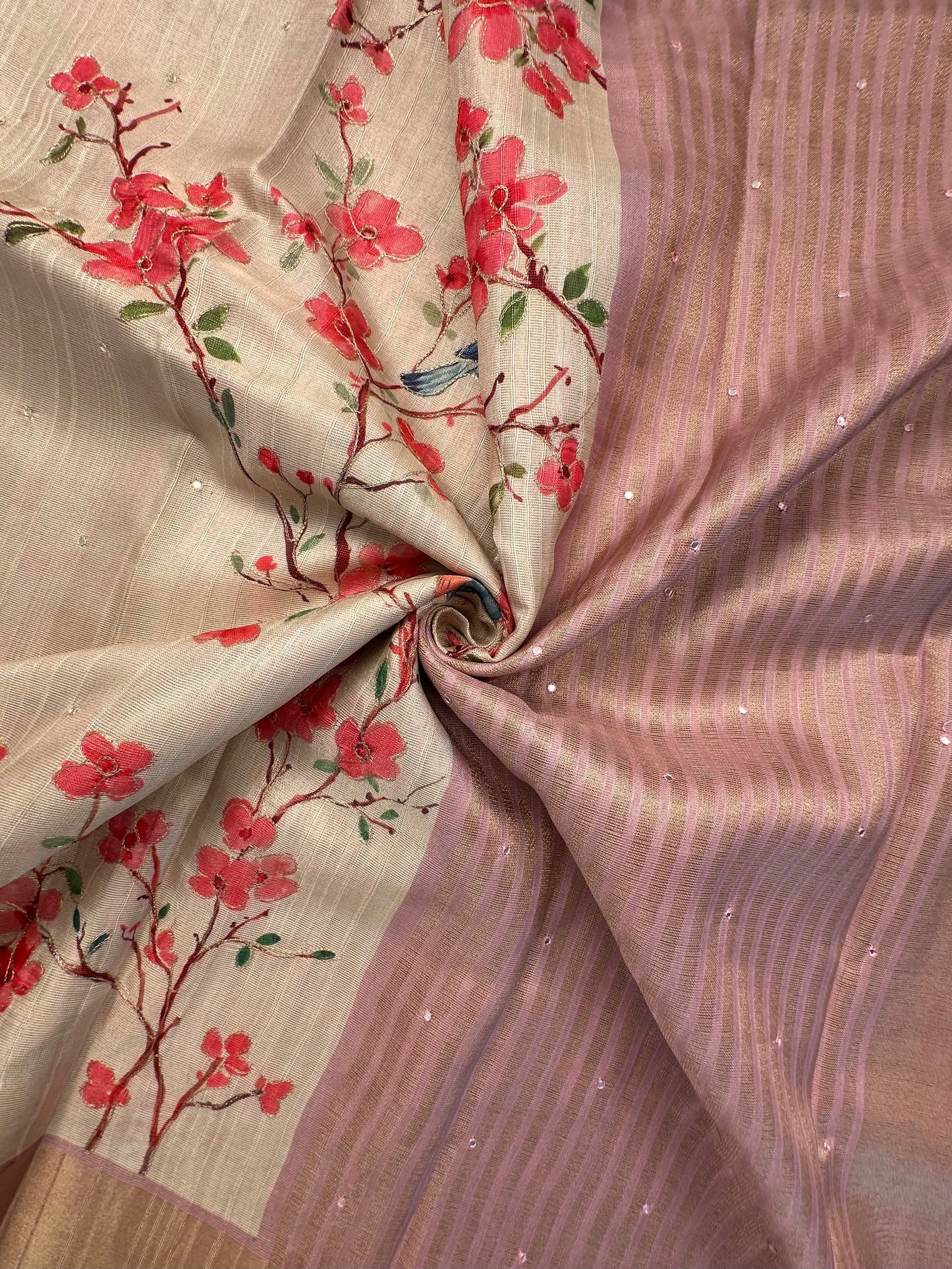 Beige-Mauve Diraa Tissue Saree