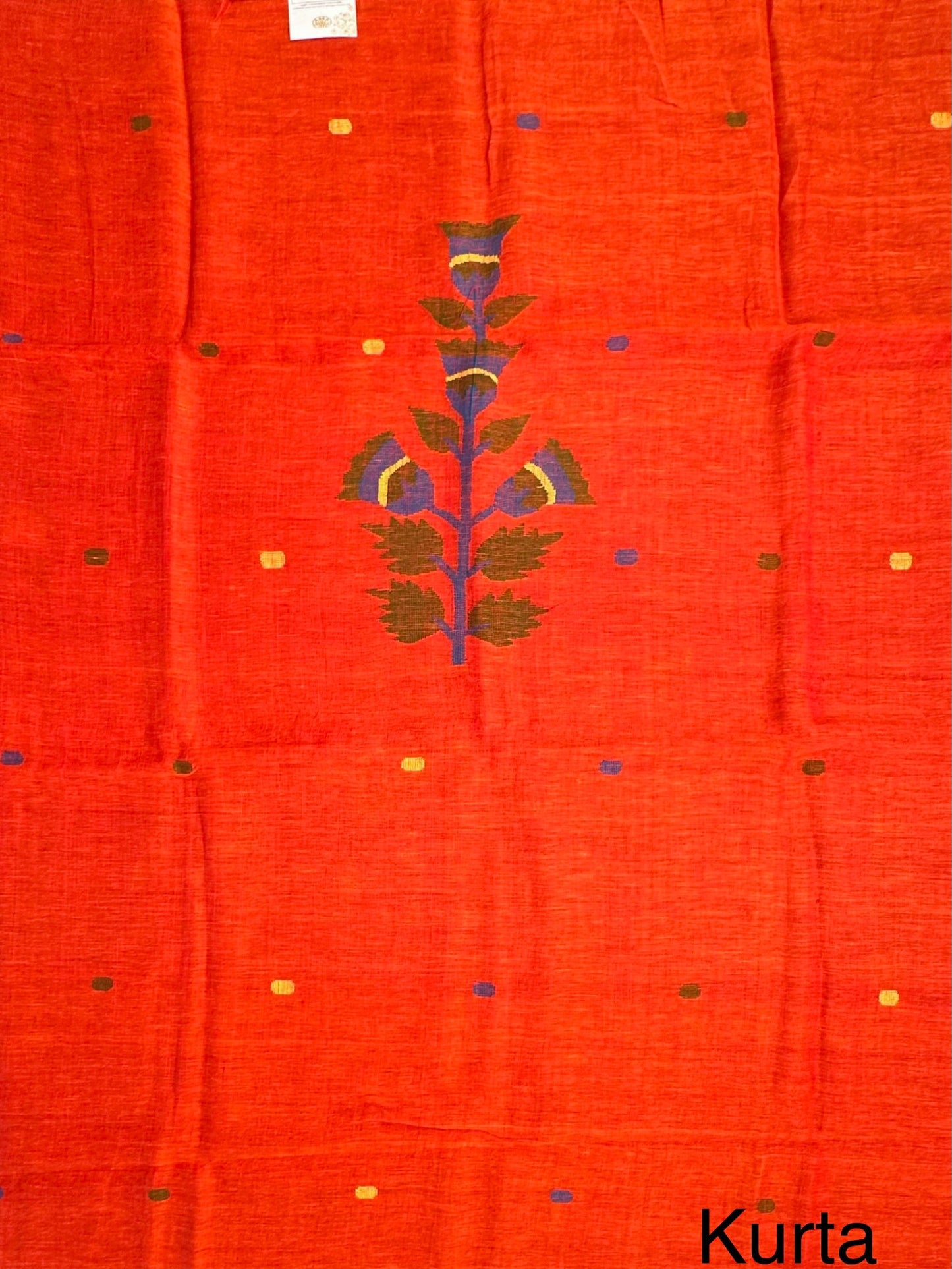 Kesari Orange Linen Dhakai 2 Piece Kurta Dupatta Unstitched Set
