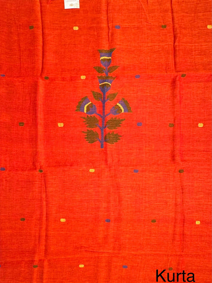 Kesari Orange Linen Dhakai 2 Piece Kurta Dupatta Unstitched Set