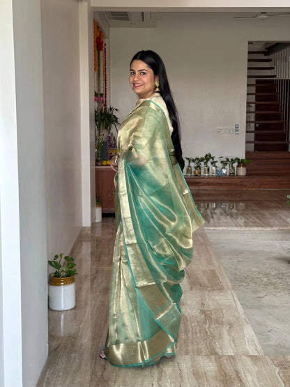 Sea Green Banarasi Pure Tissue Saree