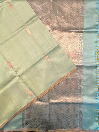 Firozi-Green-Yellow Vedika Banarasi Pure Silk Saree
