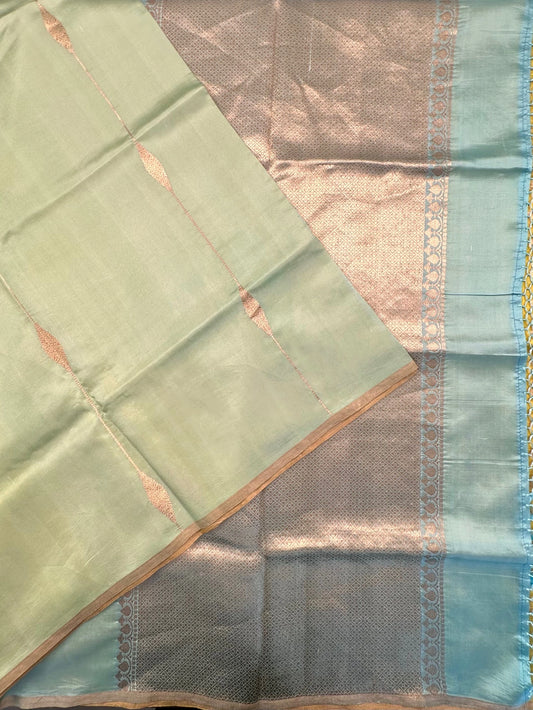 Firozi-Green-Yellow Vedika Banarasi Pure Silk Saree
