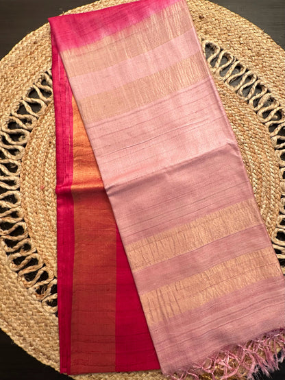 Rani-Pink Handloom Tussar Silk Saree