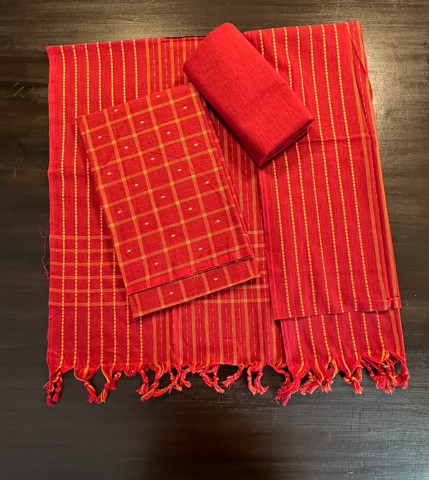Maroon Checkered Handloom Cotton Suit