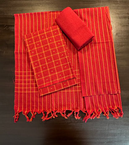 Maroon Checkered Handloom Cotton Suit