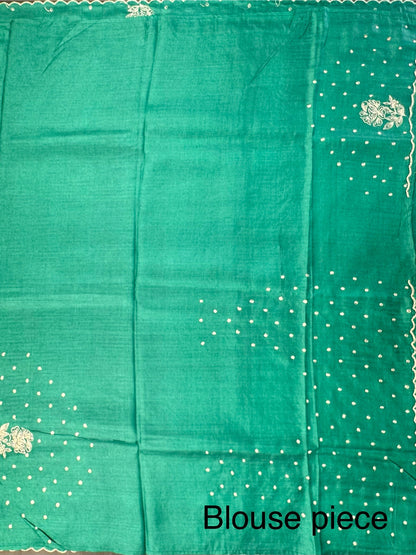 Bottle Green Aari Work Pure Tussar Silk Saree