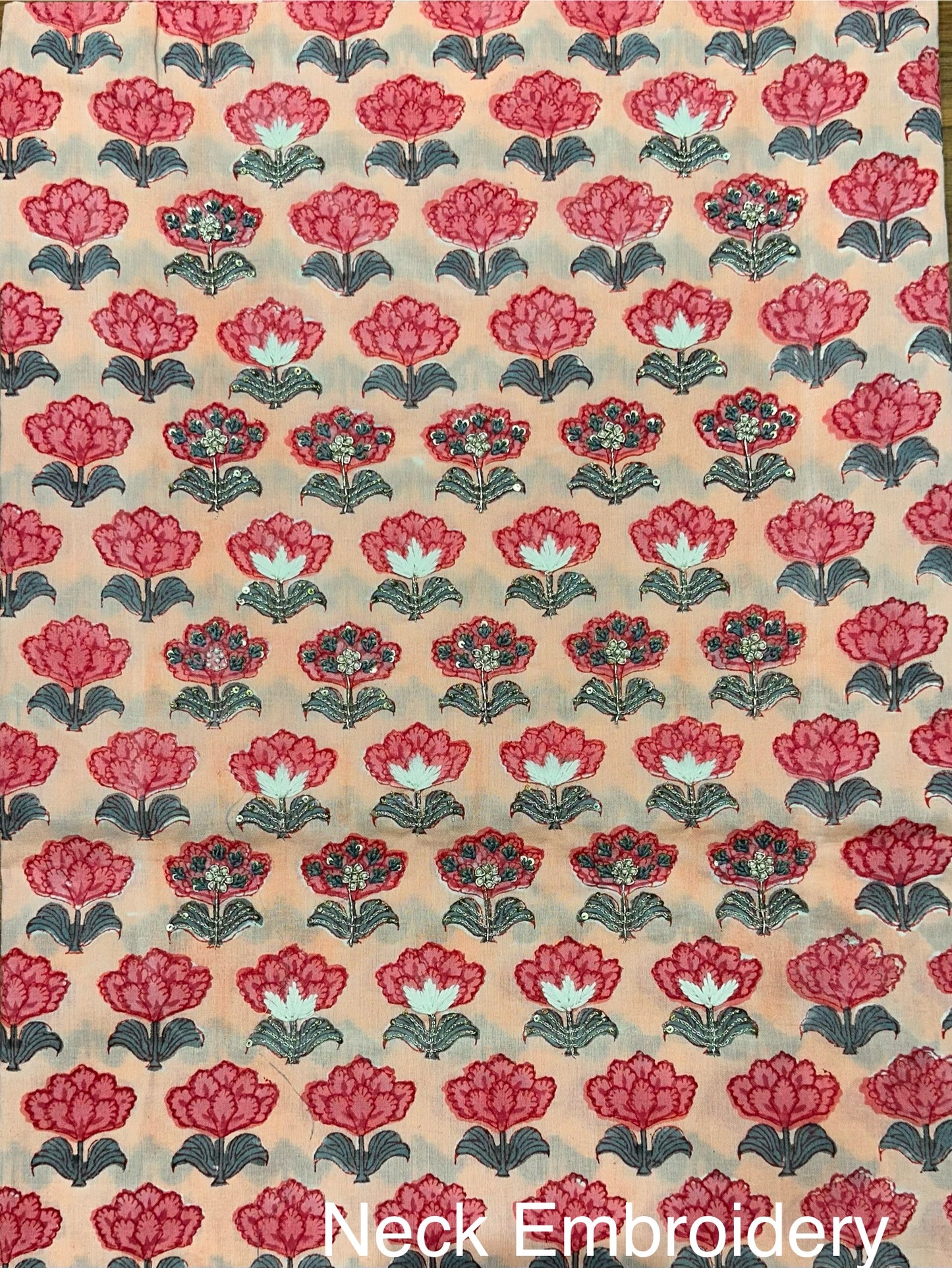 Peach Block Printed Pure Cotton Suit
