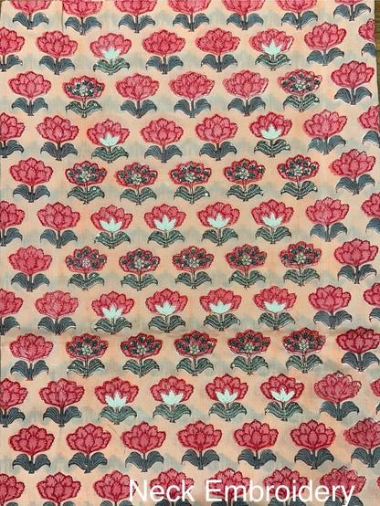 Peach Block Printed Pure Cotton Suit