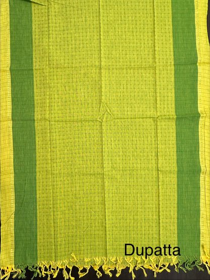 Parrot Green Handloom Emboss Cotton 3-Piece Suit