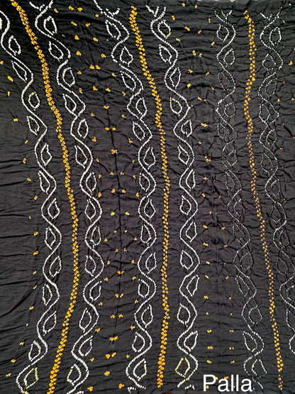 Black Rai Bandhej Chinon Saree with Crepe Blouse