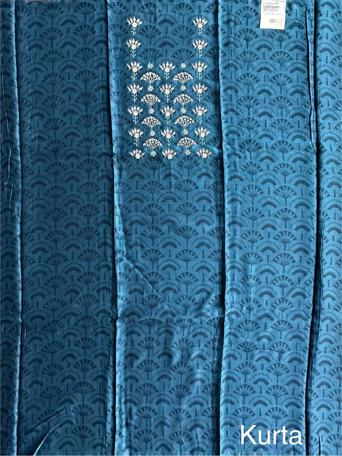 Navy Blue Chanderi Hand Block Printed 3-Piece Unstitched Suit