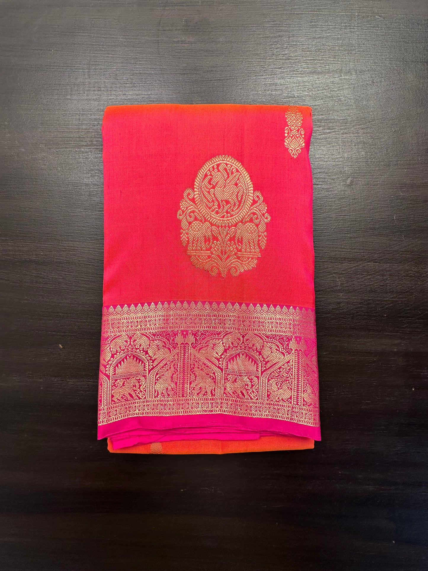 Coral-Rani Handloom Kanjivaram Pure Silk Saree