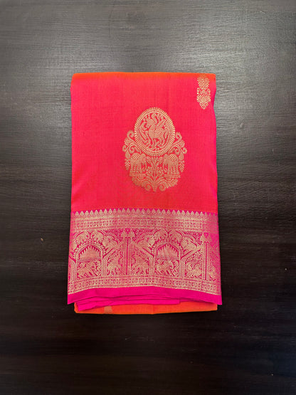 Coral-Rani Handloom Kanjivaram Pure Silk Saree