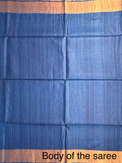 Royal Blue Pure Tussar Silk Saree