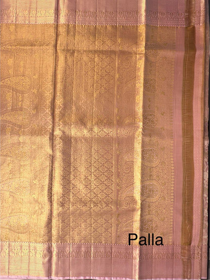 Baby Pink Handloom  Jamawar Pure Tissue Silk Saree