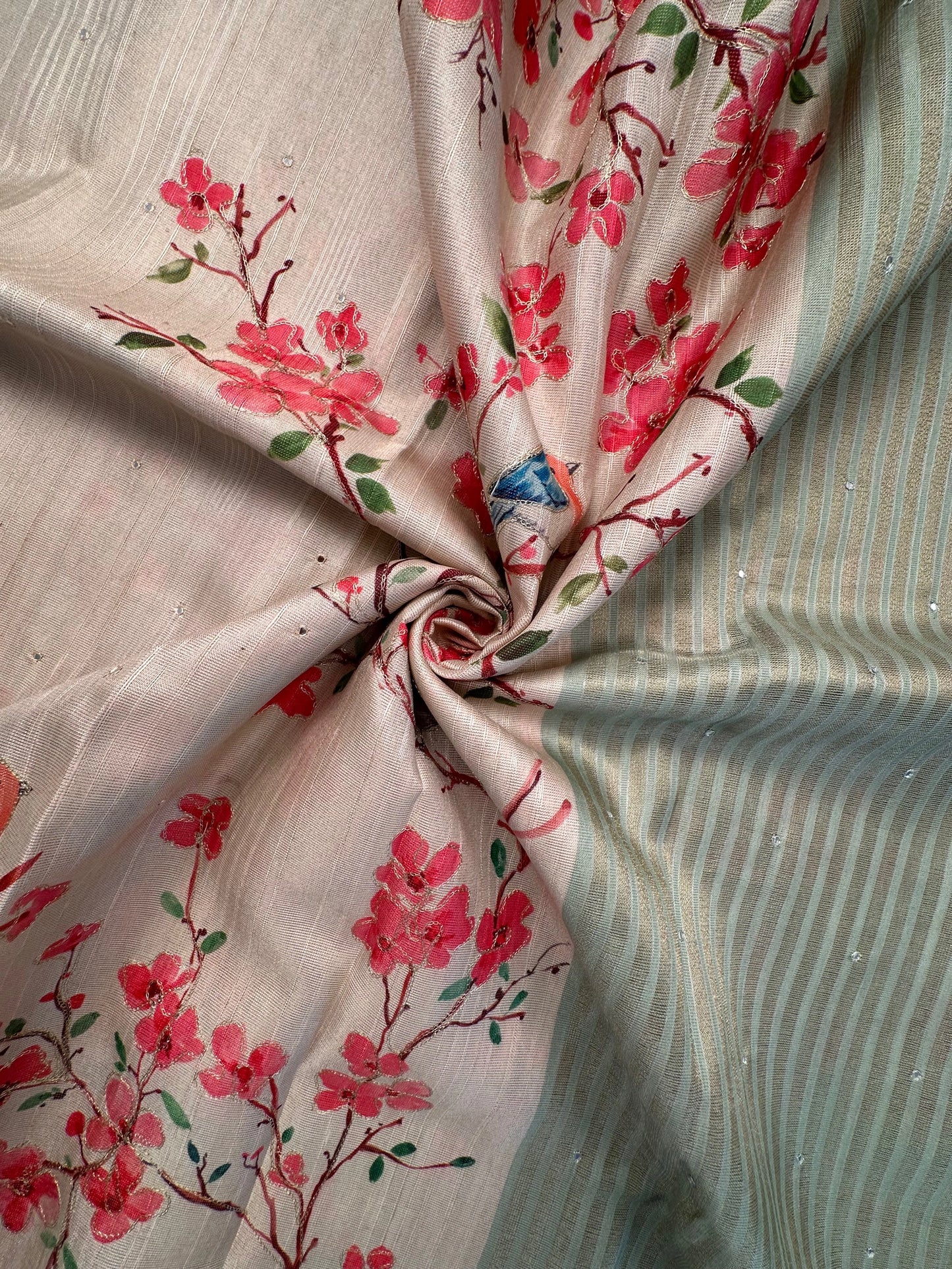 Beige-Pista Green Diraa Tissue Saree