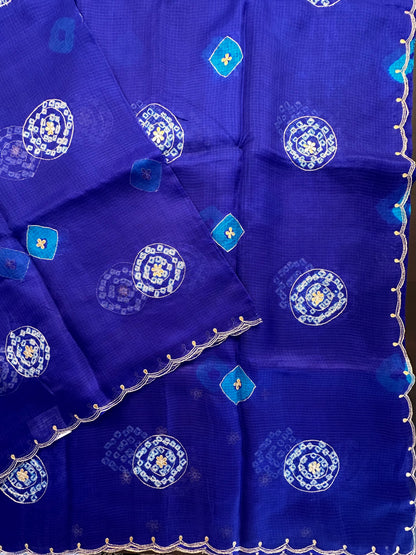 Kota Doria Pure Silk Saree with Aari Scallops
