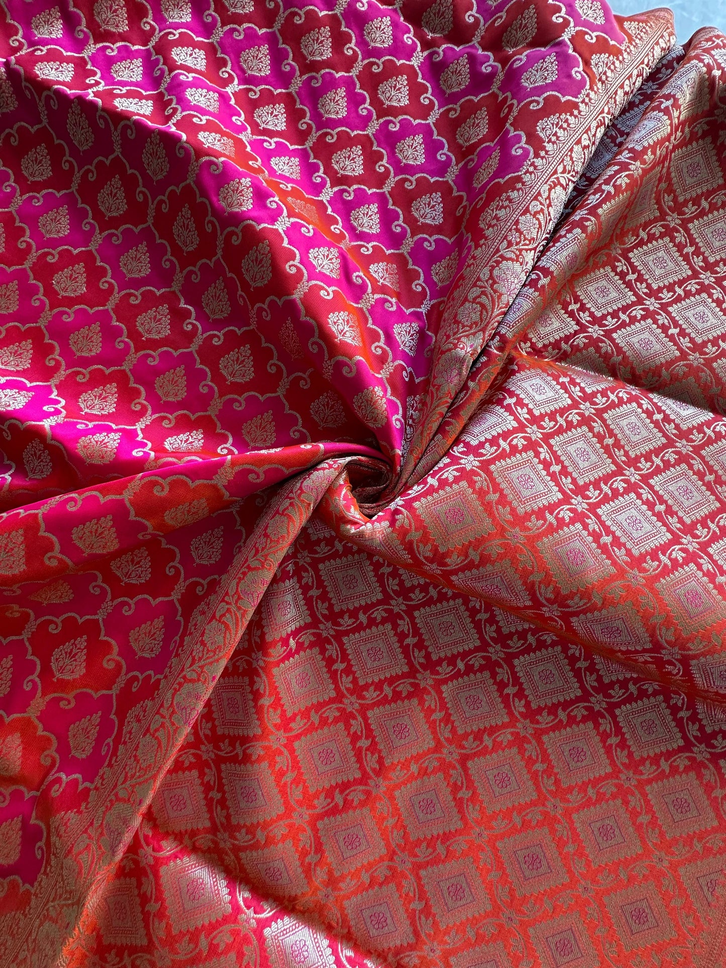 Rani-Orange Banarasi Rangkaat Blended Silk Saree