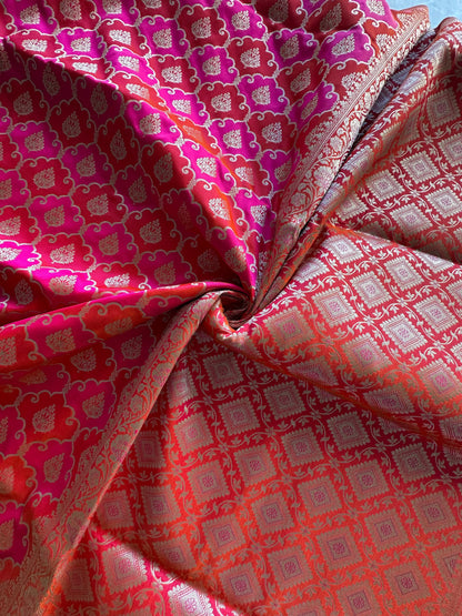 Rani-Orange Banarasi Rangkaat Blended Silk Saree