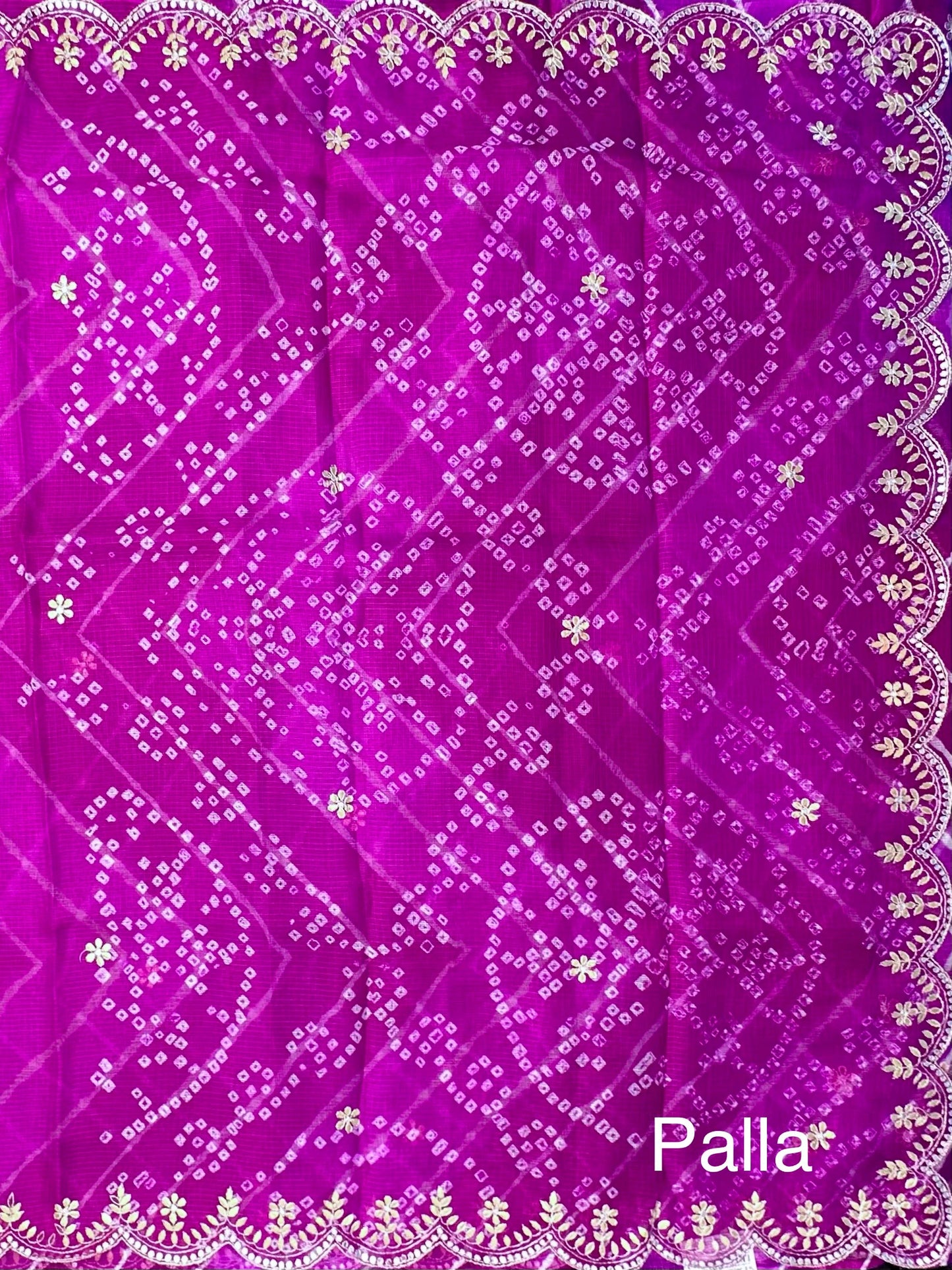 Purple Maitreyi Leheriya-Bandhej Kota Doria Pure Silk Saree With Gota Patti Work