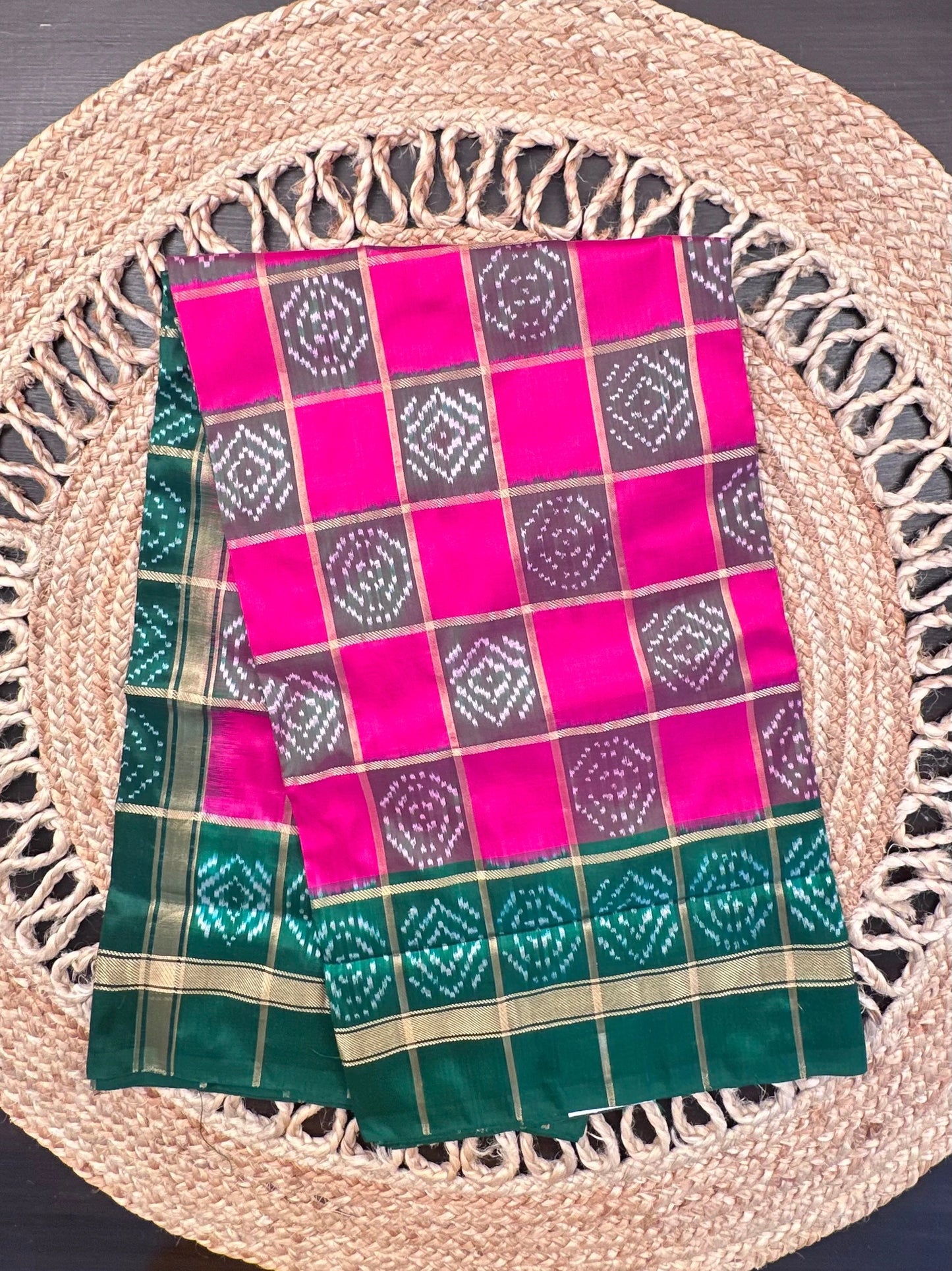 Rani- Bottle Green Patola Pure Silk Saree