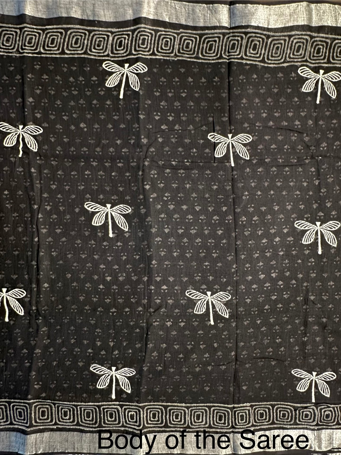 Black Printed Linen Saree