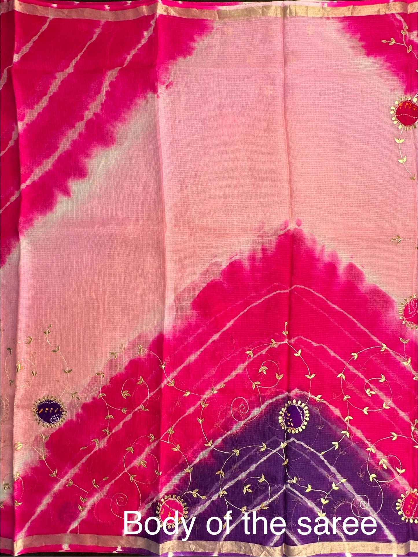 Pink-Rani  Kota Doria Pure Silk Saree With Gota Patti Work