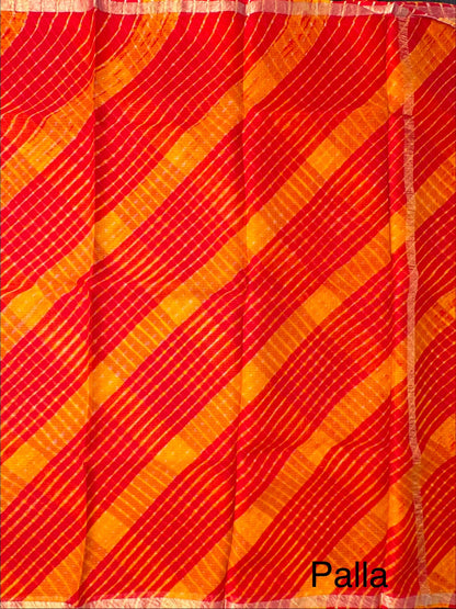 Red-Yellow Mothra Kota Doria Pure Silk Saree