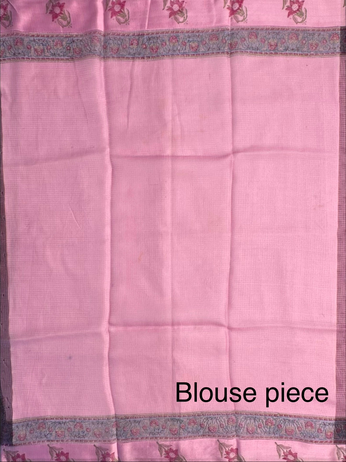 Pink Hand Block-Print Pure Kota Doria Silk Saree
