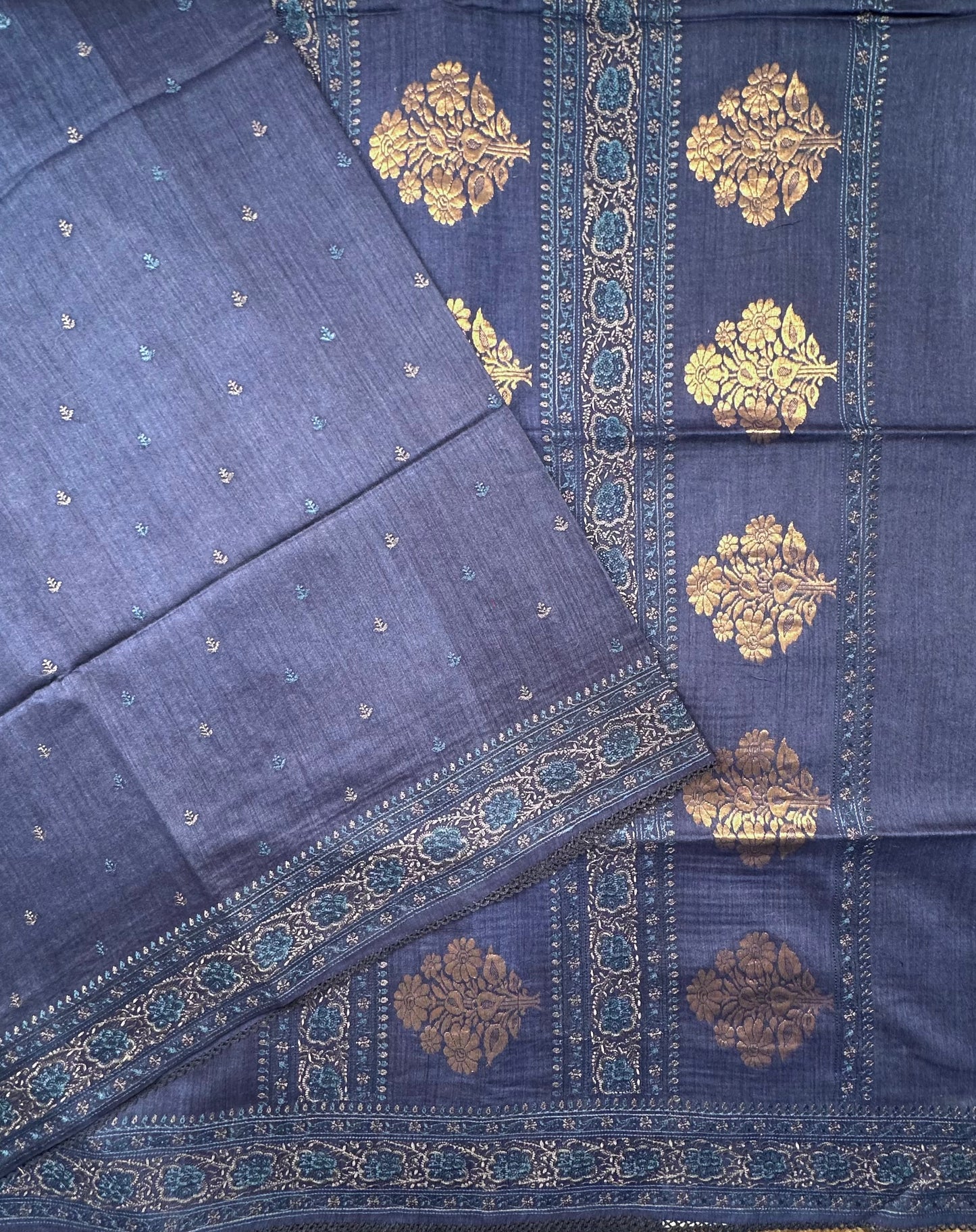 Navy Blue Muga Silk Saree