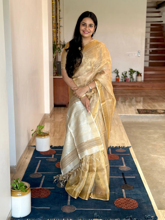 Gold Emboss Tissue Silk Saree