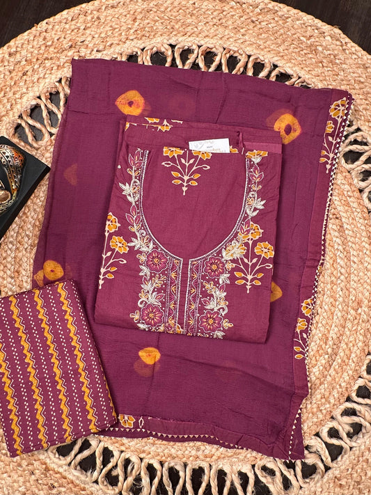 Wine Jaipuri Pure Cotton Suit