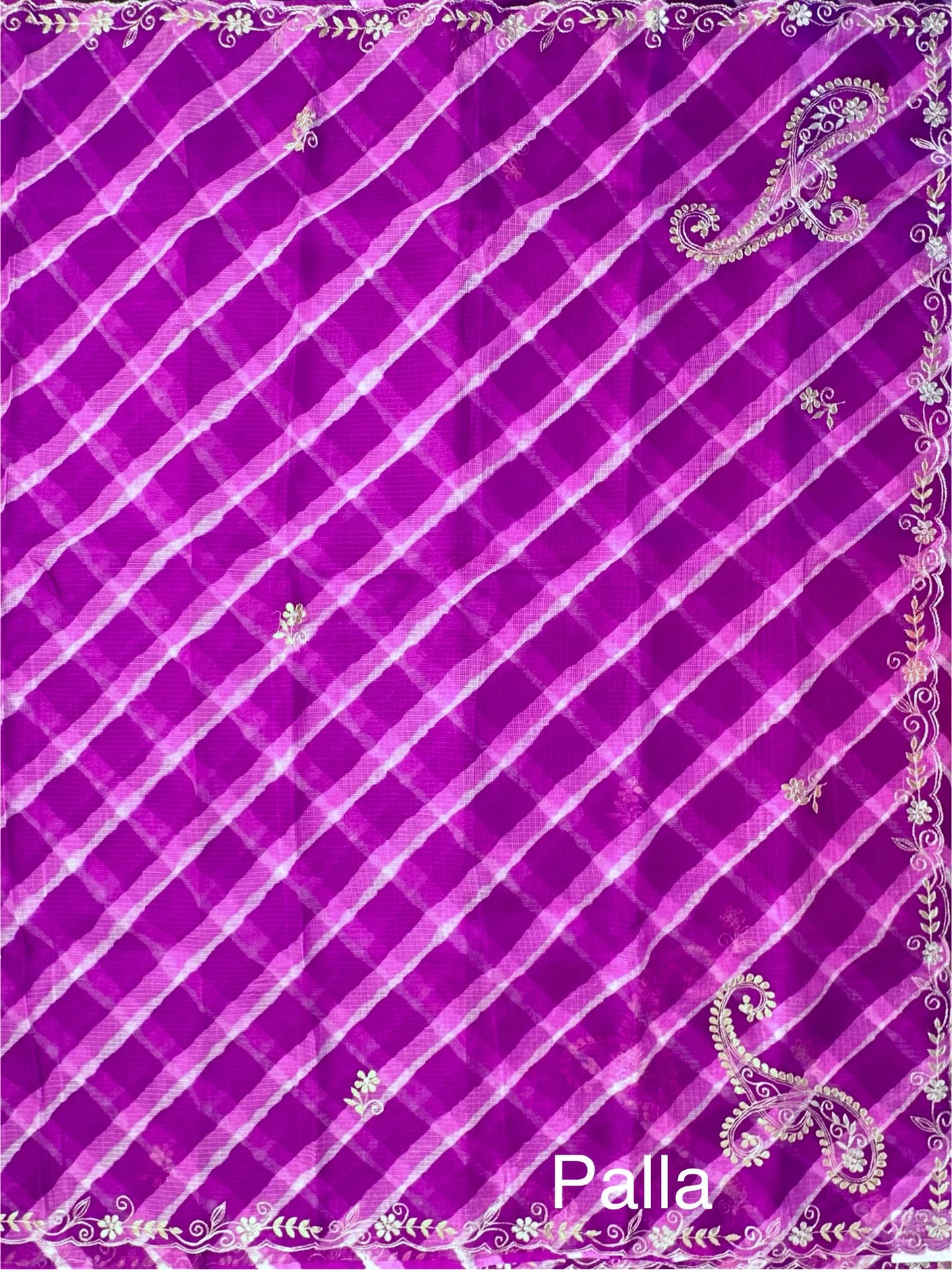 Purple Kyra Leheriya Kota Doria Pure Silk Saree With Gota Patti Work