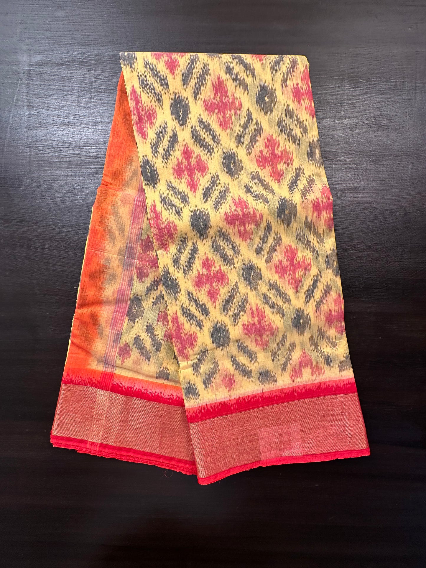 Yellow Ikkat Kosa Cotton Silk Saree