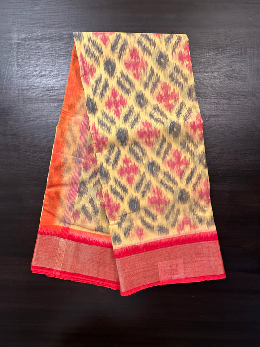 Yellow Ikkat Kosa Cotton Silk Saree