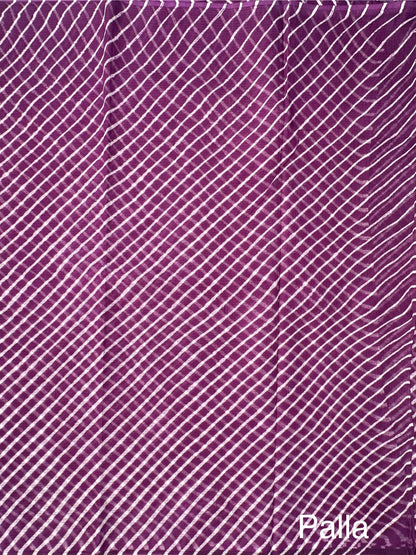 Purple Khat Leheriya Kota Doria Pure Cotton Saree