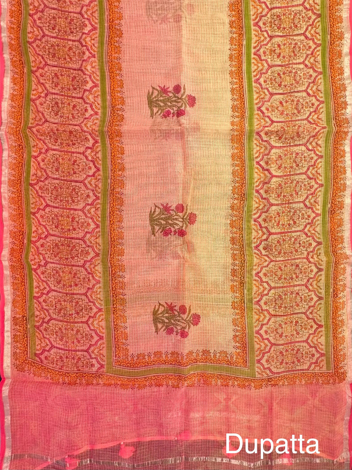 Peach 4-Piece Kota Doria Cotton Unstitched Suit