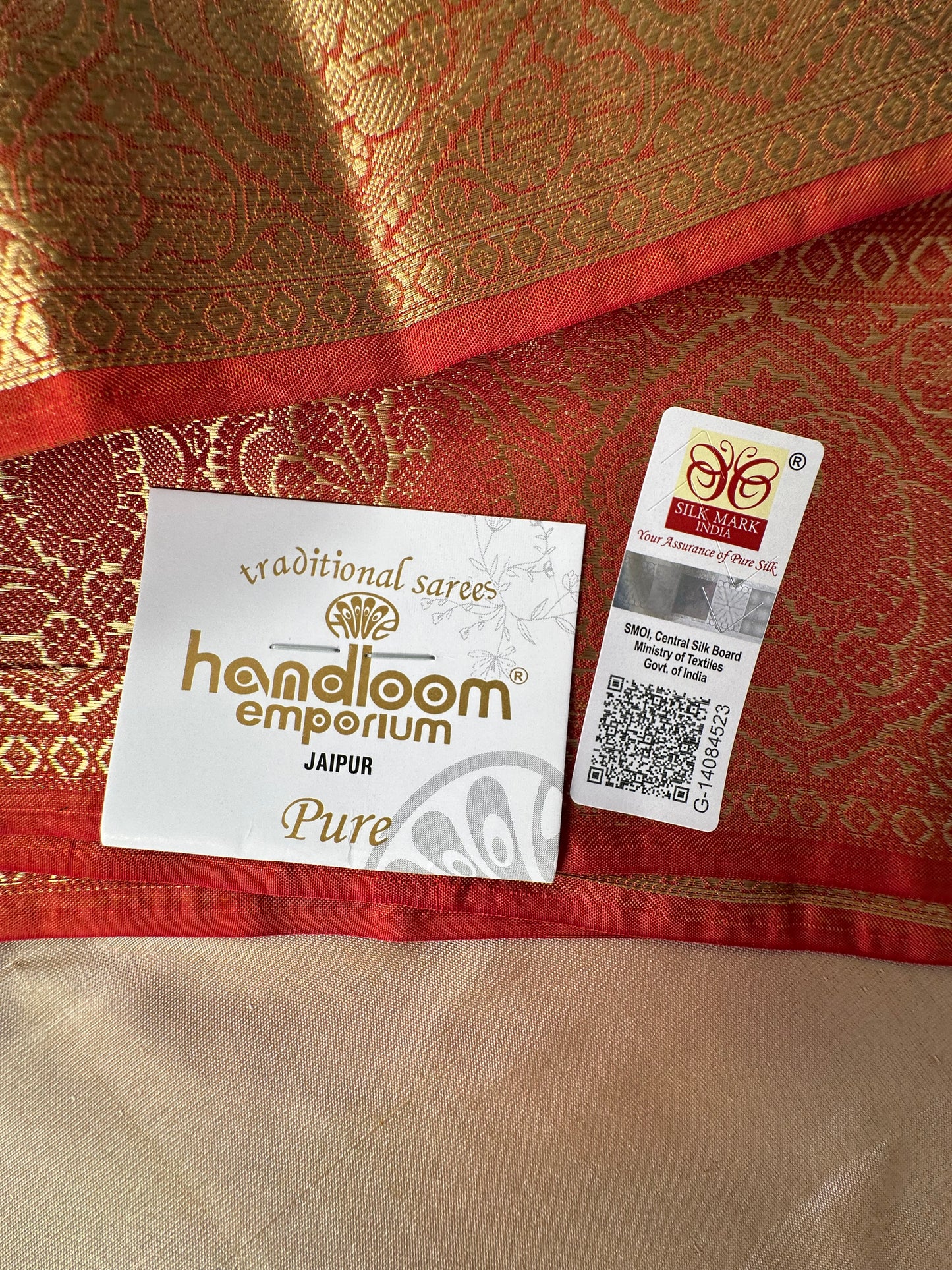 Beige Pondicherry Handloom Pure Silk Saree