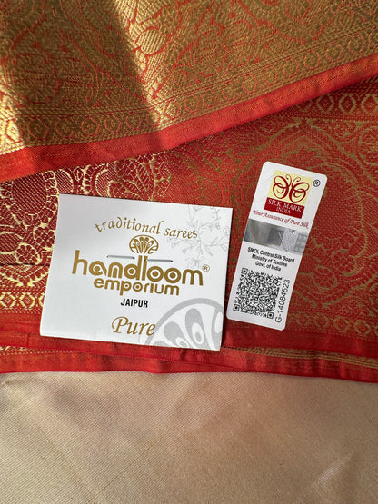 Beige Pondicherry Handloom Pure Silk Saree