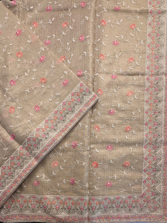 Cream Fancy Tissue Saree