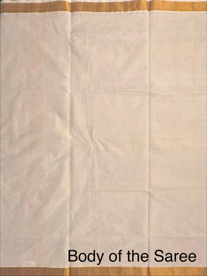 White-Golden Kerala Cotton Saree