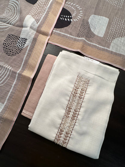 Off White-Beige Necktie Fancy Cotton 3-Piece Suit