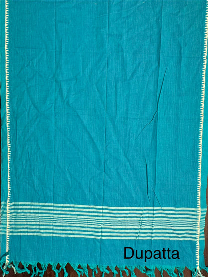Peacock Blue South Cotton 3-Piece Suit