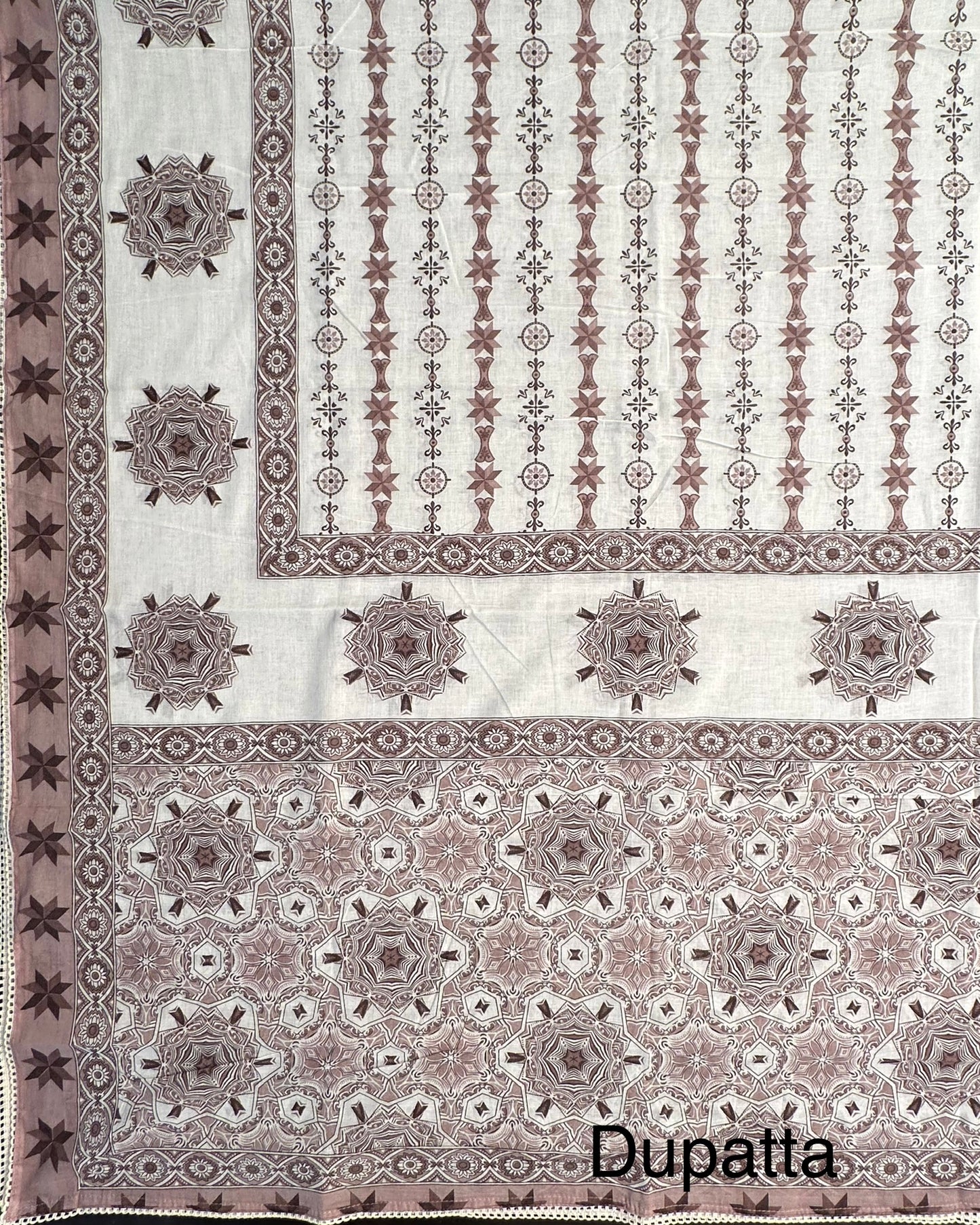 Off White-Brown Necktie Cotton 3-Piece Suit