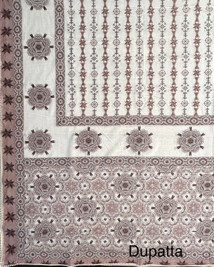 Off White-Brown Necktie Cotton 3-Piece Suit