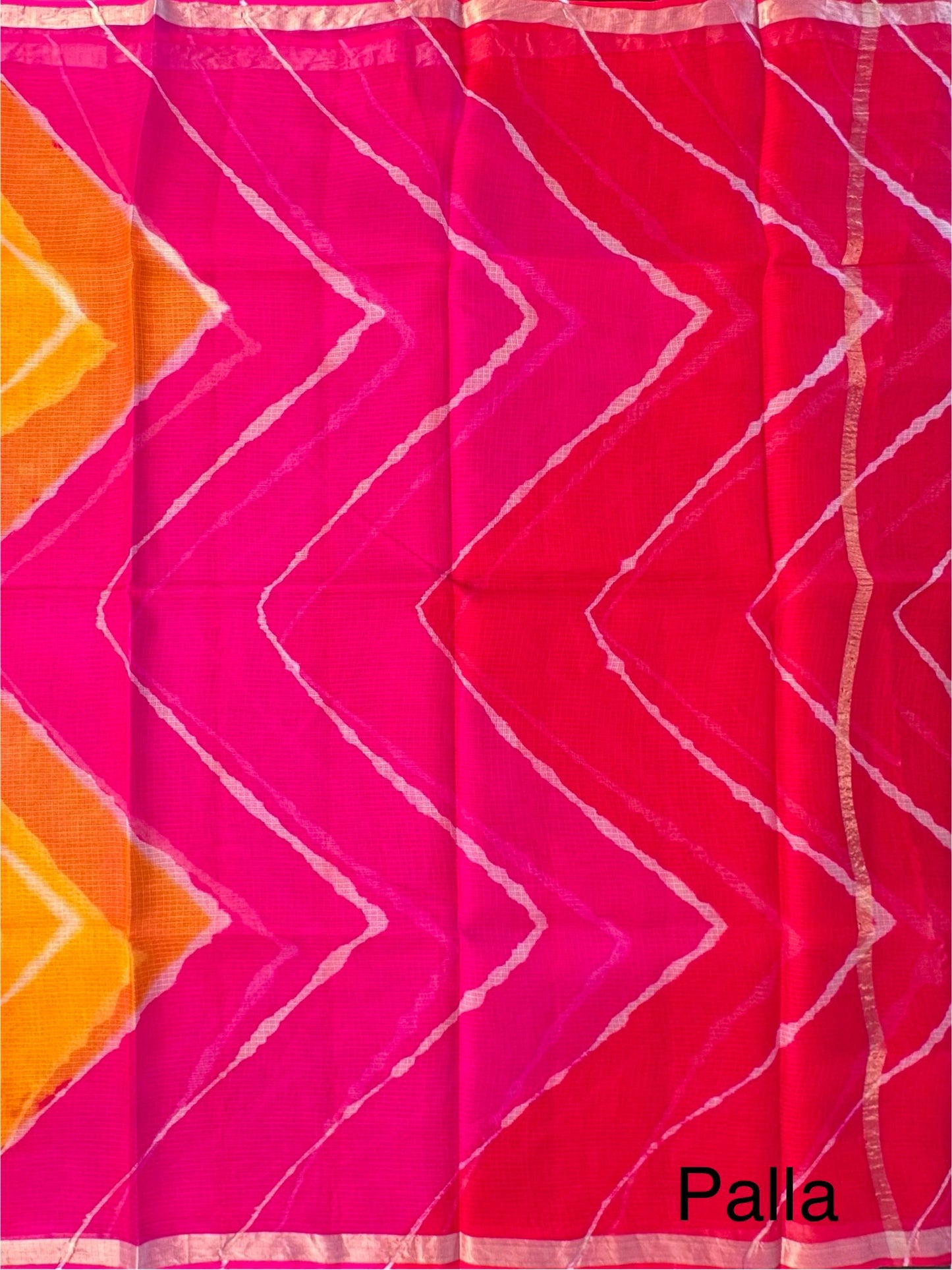Yellow-Orange-Rani Leheriya Kota Doria Pure Silk Saree