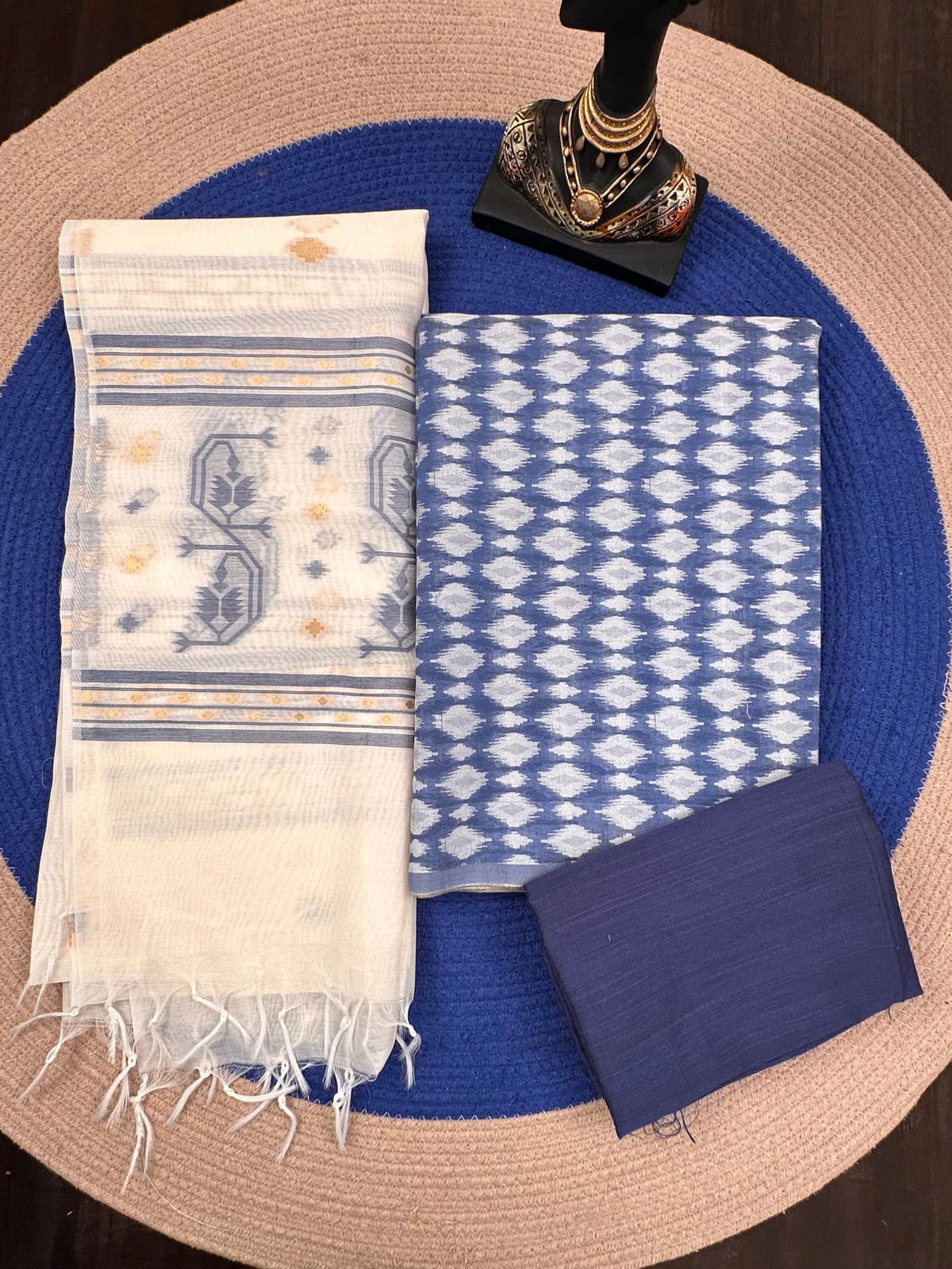 Sky Blue Jacquard 3-piece Unstitched Cotton Suit