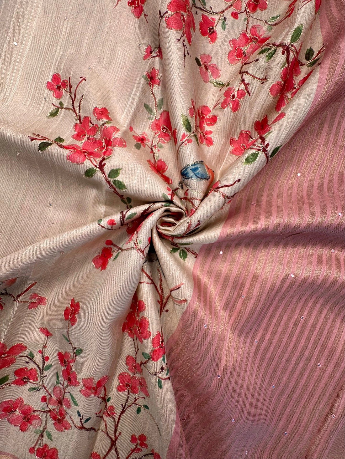 Beige-Pink Diraa Tissue Saree