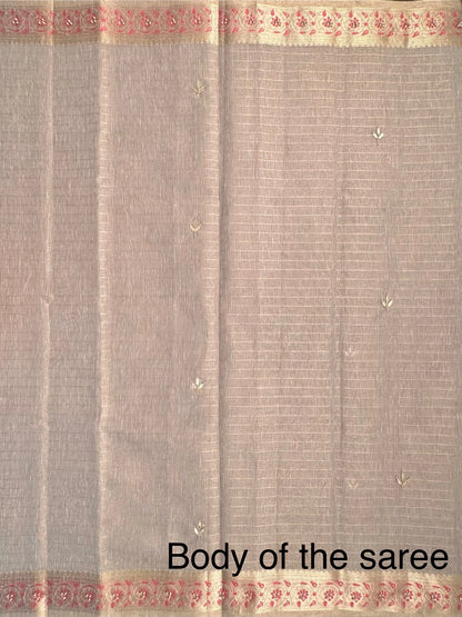 Grey Fancy Zari Cotton Saree With Hand Work